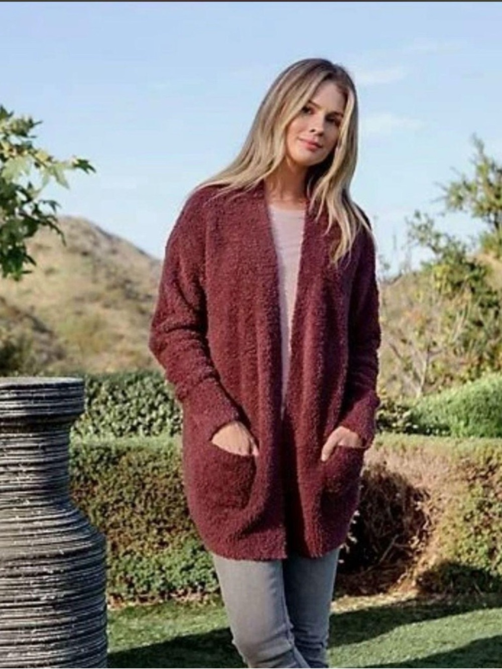 Barefoot Dreams Cozychic Cali Cardi Cardigan Sweater Garnet Rosewood Small